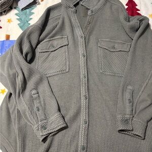 Gray Waffle Knit Button-Up Shirt